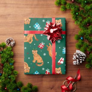 Papier Cadeau Motif de Noël du Tigre Bébé mignon