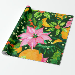 Papier Cadeau Motif de Noël en aquarelle transparent avec poinse