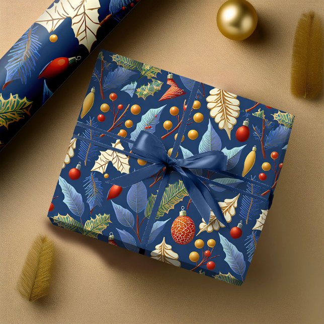 Papier Cadeau Motif de Noël en or bleu #18 ID1009 (Créateur téléchargé)