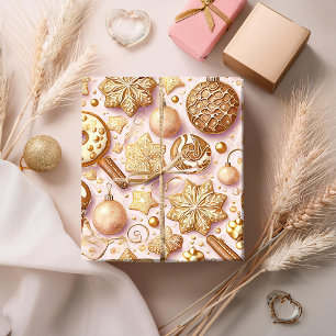 Papier Cadeau Motif de Noël en or rose #12 ID1009 Enveloppement