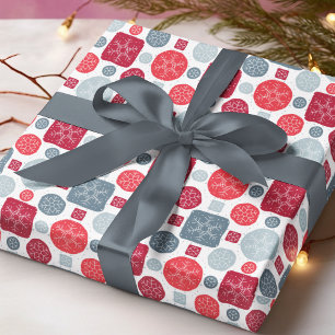 Papier Cadeau Motif de Noël Flocon de Neige Rouge et Argent Mode
