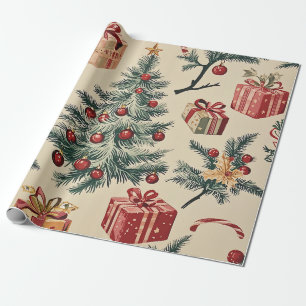 Papier Cadeau Motif de Noël floral Poinsettia (2)