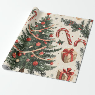 Papier Cadeau Motif de Noël floral Poinsettia (4)