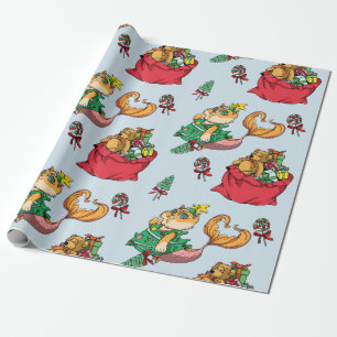 Papier Cadeau Motif de Noël Funny Chat de Sirène
