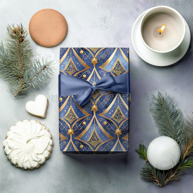 Papier Cadeau Motif de Noël Gold bleu#15 ID1009 (Créateur téléchargé)