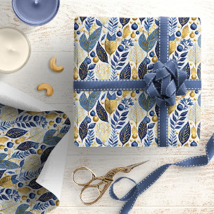 Papier Cadeau Motif de Noël Gold bleu#21 ID1009
