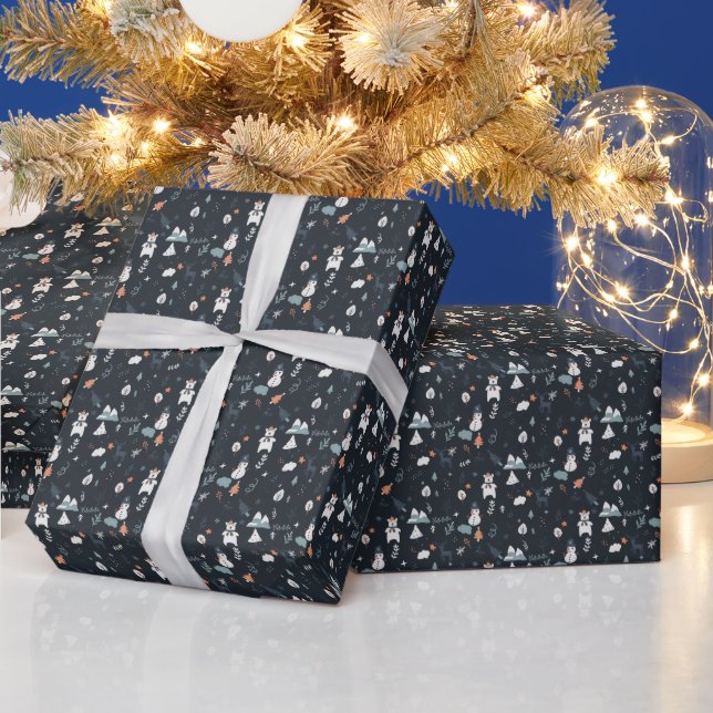 Papier Cadeau Motif de Noël hivernal mignon scandi illustration (Vacances)