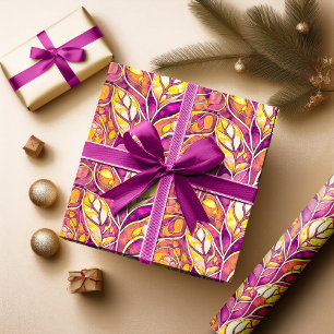 Papier Cadeau Motif de Noël Magenta Gold#21 ID1009