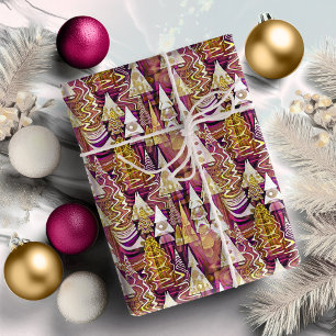 Papier Cadeau Motif de Noël Magenta Gold#25 ID1009