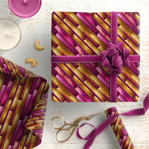 Papier Cadeau Motif de Noël Magenta Gold#28 ID1009
