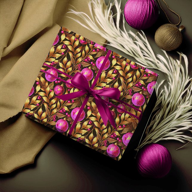 Papier Cadeau Motif de Noël Magenta Gold#29 ID1009 (Créateur téléchargé)