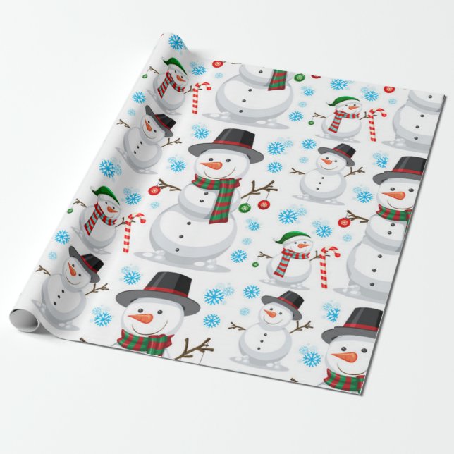 Papier Cadeau Motif de Noël mignon Snowman (Déroulé)
