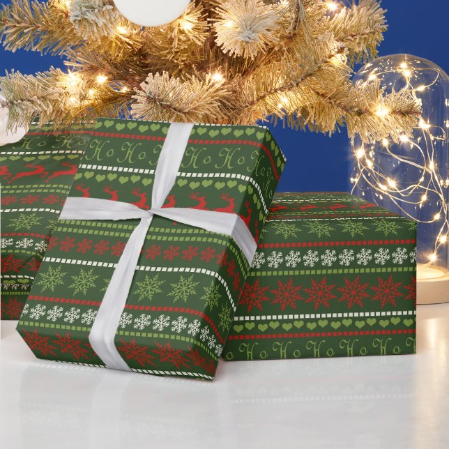 Papier Cadeau Motif de Noël minimaliste - Snowflakes, Cerf (Vacances)