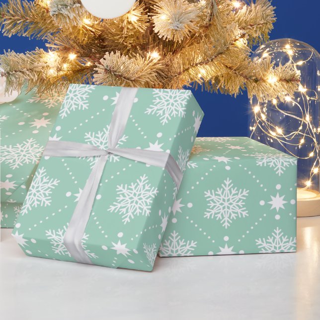 Papier Cadeau Motif de Noël Mint Green White (Vacances)