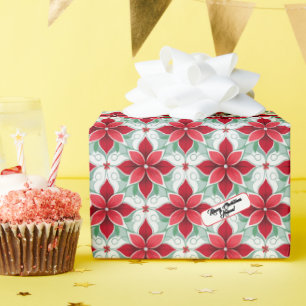 Papier Cadeau Motif de Noël moderne inspiré du poinsettia 
