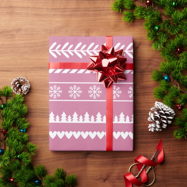 Papier Cadeau Motif de Noël moderne rose (Cadeau de vacances)