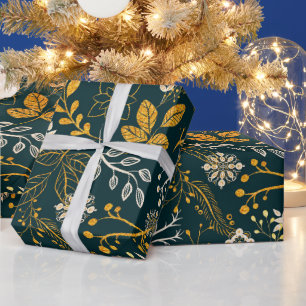 Papier Cadeau Motif de Noël or et blanc