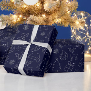 Papier Cadeau Motif de Noël paillettes bleu et argent élégant