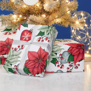 Papier Cadeau Motif de Noël Poinsettia