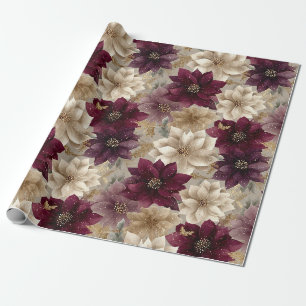 Papier Cadeau Motif de Noël Poinsettia Bourgogne (5)