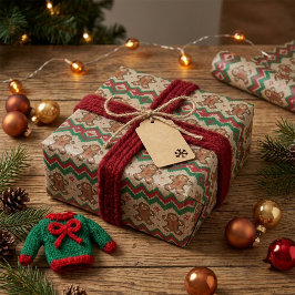 Papier Cadeau Motif de Noël pour homme en pain d'épices à tricot