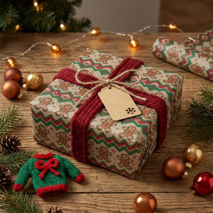 Papier Cadeau Motif de Noël pour homme en pain d'épices à tricot