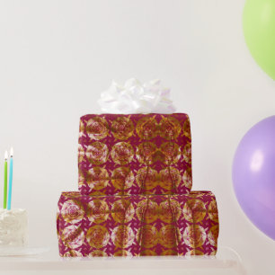 Papier Cadeau Motif de Noël rose cubiste doré