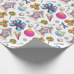 Papier Cadeau Motif De Noël Rose Et Mignonne