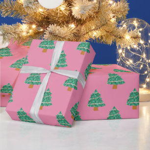 Papier Cadeau Motif de Noël rose et vert