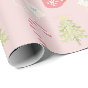 Papier Cadeau Motif de Noël rose mou