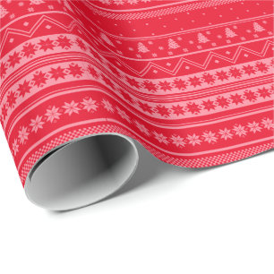 Papier Cadeau Motif de Noël rouge et rose nordique