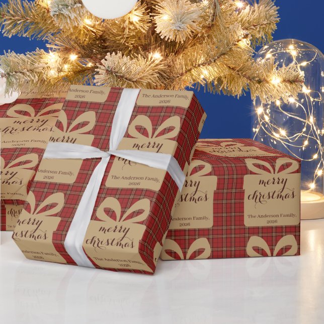 Papier Cadeau Motif de Noël Rouge Plaid - (Vacances)
