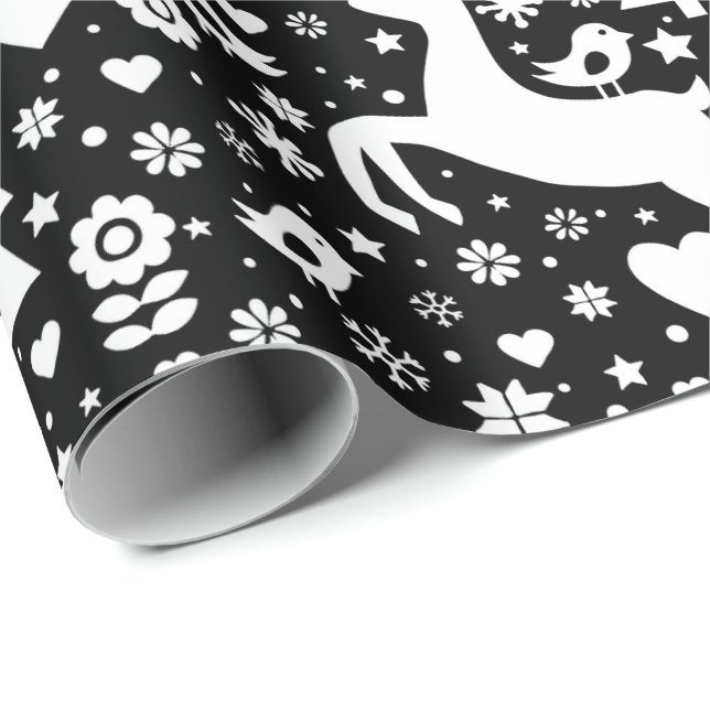 Papier Cadeau Motif de Noël scandinave (Coin rond)