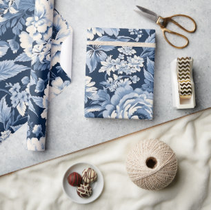 Papier Cadeau Motif de Noël Toile bleue de Jouy