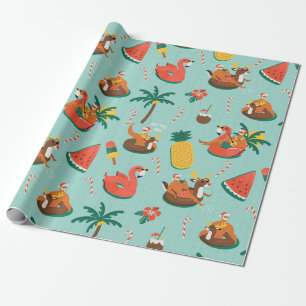 Papier Cadeau Motif de Noël tropical de Père Noël