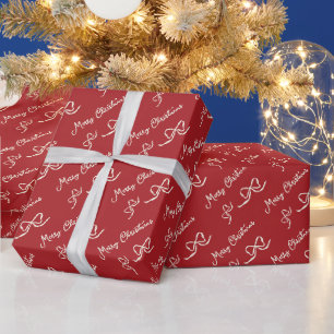 Papier Cadeau Motif de noeud rouge beige Joyeux Noël