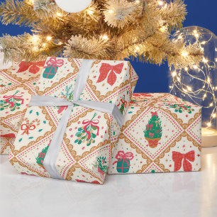 Papier Cadeau Motif de noeuds de Noël mignon Cottagecore