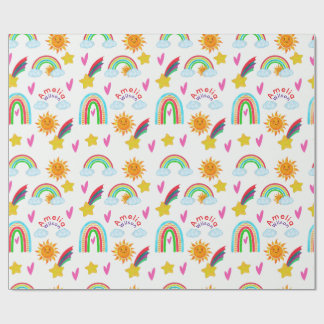 Papier Cadeau Motif de nom arc-en-ciel soleil étoile girly pour