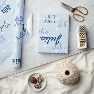 Papier Cadeau motif de nom personnalisé bleu