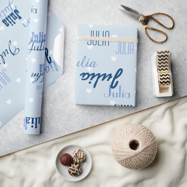 Papier Cadeau motif de nom personnalisé bleu (Artisanat)