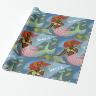 Papier Cadeau Motif de nom personnalisé de la sirène noire