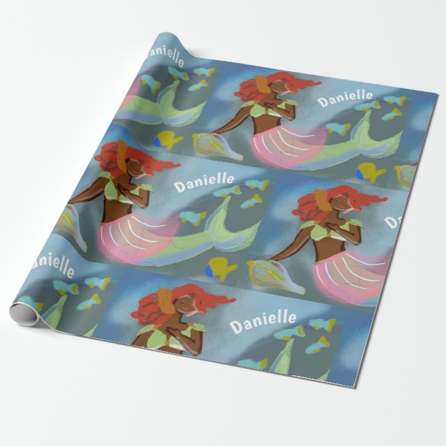 Papier Cadeau Motif de nom personnalisé de la sirène noire (Déroulé)