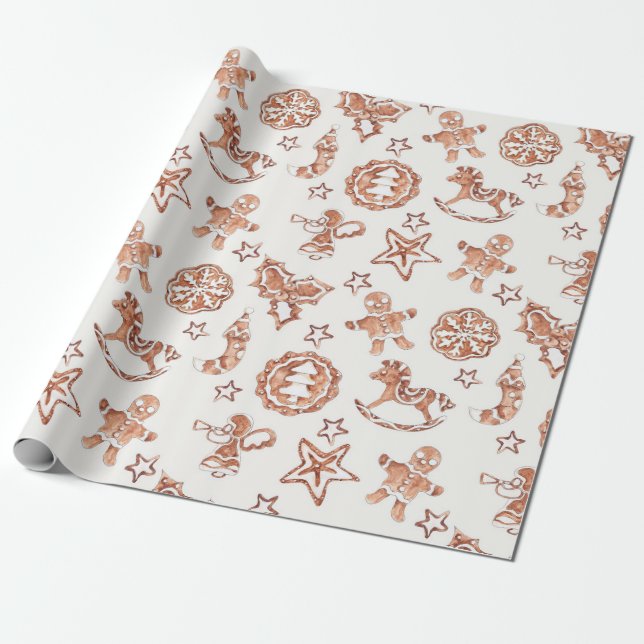Papier Cadeau Motif de pain d'épices de Noël mignon (Déroulé)