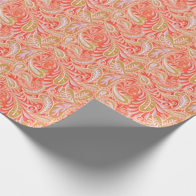 Papier Cadeau Motif de Paisley rouge et vert (Coin)