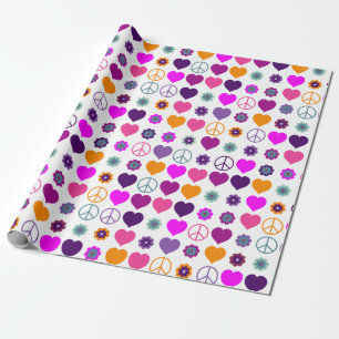 Papier Cadeau Motif de paix du coeur de l'énergie fleurie + vot