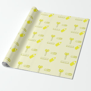 Papier Cadeau Motif de papeterie jaune
