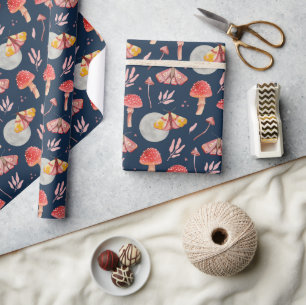 Papier Cadeau Motif de papillon magique et de champignons. Soiré