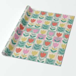 Papier Cadeau Motif de patchwork de tulipes vintages