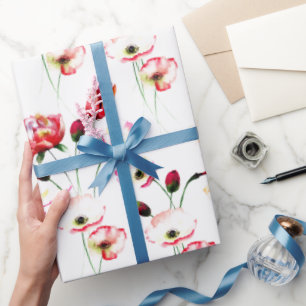 Papier Cadeau Motif De Pavot En Blanc