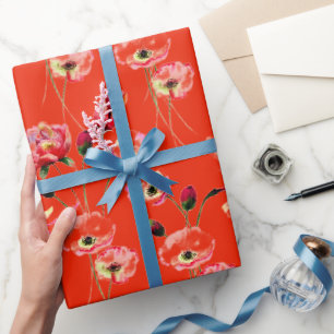 Papier Cadeau Motif De Pavot En Rouge